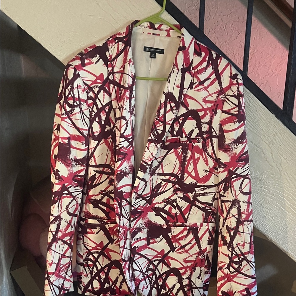 INC International Concepts Red and White Abstract Blazer